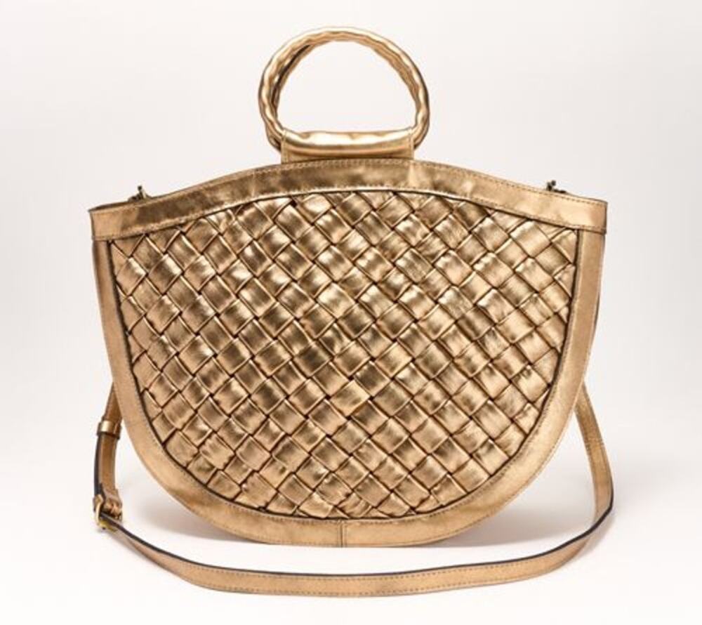 Patricia Nash Leather Oliena Satchel with Crossbody Strap Bronze